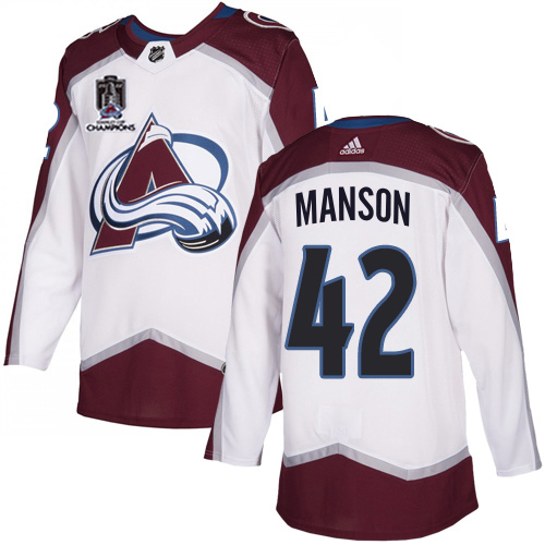 Adidas Colorado Avalanche #42 Josh Manson White Youth 2022 Stanley Cup Champions Road Authentic Stitched NHL Jersey Youth