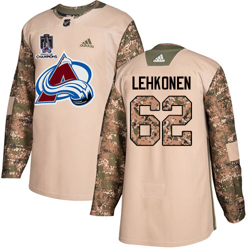 Adidas Colorado Avalanche #62 Artturi Lehkonen Camo Authentic Youth 2022 Stanley Cup Champions Veterans Day Stitched NHL Jersey Youth