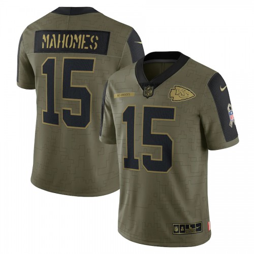 Kansas City Kansas City Chiefs #15 Patrick Mahomes Olive Nike 2021 Salute To Service Limited Player Jersey Men’s->kansas city chiefs->NFL Jersey