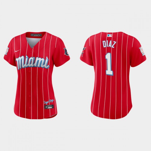 Miami Miami Marlins #1 Isan Diaz Women’s Nike 2021 City Connect Authentic MLB Jersey Red Womens->miami marlins->MLB Jersey