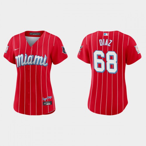 Miami Miami Marlins #68 Lewin Diaz Women’s Nike 2021 City Connect Authentic MLB Jersey Red Womens->youth mlb jersey->Youth Jersey
