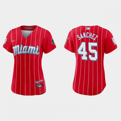 Miami Miami Marlins #45 Sixto Sanchez Women’s Nike 2021 City Connect Authentic MLB Jersey Red Womens->women mlb jersey->Women Jersey