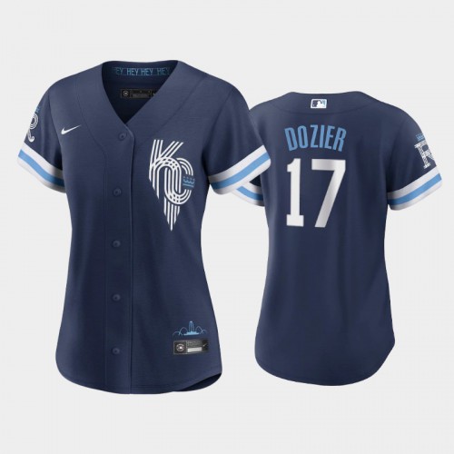 Kansas City Kansas City Royals #17 Hunter Dozier Women’s Replica 2022 City Connect Navy Jersey Womens