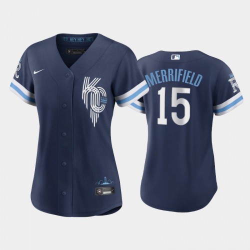 Kansas City Kansas City Royals #15 Whit Merrifield Women’s Replica 2022 City Connect Navy Jersey Womens