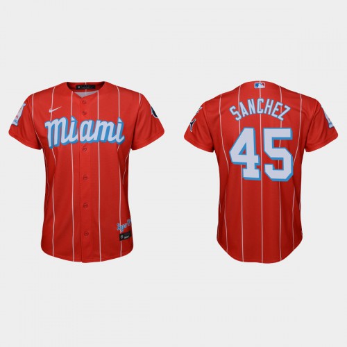 Miami Miami Marlins #45 Sixto Sanchez Youth Nike 2021 City Connect Authentic MLB Jersey Red Youth->youth mlb jersey->Youth Jersey