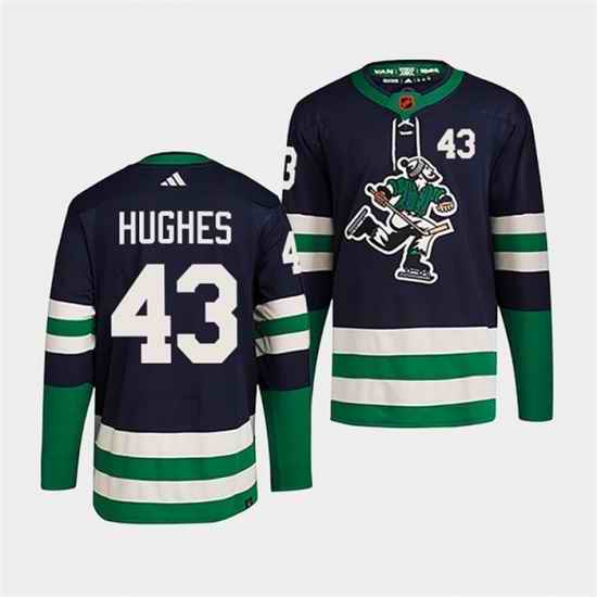 Men Vancouver Canucks #43 Quinn Hughes Navy 2022 Reverse Retro Stitched Jersey->toronto maple leafs->NHL Jersey