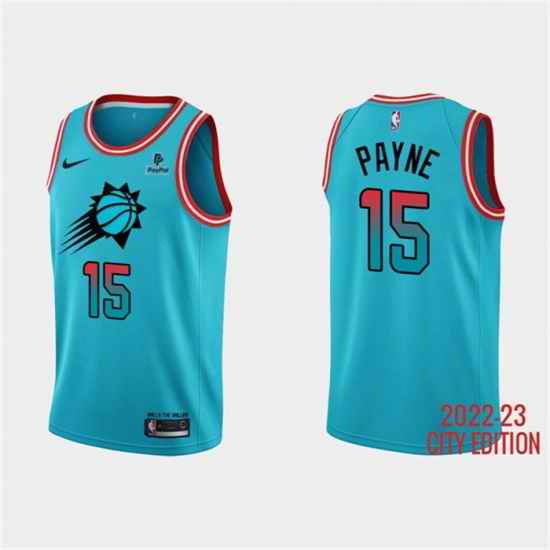 Men Phoenix Suns #15 Cameron Payne Blue 2022 23 City Edition With Black Payple Patch Stitched Basketball Jersey