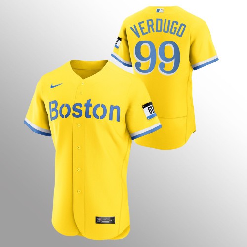Boston Boston Red Sox #99 Alex Verdugo Men’s Nike 2021 City Connect Gold Authentic MLB Jersey – No Name Men’s->boston red sox->MLB Jersey