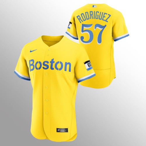 Boston Boston Red Sox #57 Eduardo Rodriguez Men’s Nike 2021 City Connect Gold Authentic MLB Jersey Men’s->women mlb jersey->Women Jersey