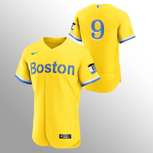 Boston Boston Red Sox #9 Ted Williams Men’s Nike 2021 City Connect Gold Authentic MLB Jersey – No Name Men’s->women mlb jersey->Women Jersey