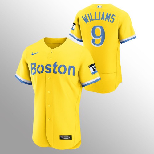 Boston Boston Red Sox #9 Ted Williams Men’s Nike 2021 City Connect Gold Authentic MLB Jersey Men’s->women mlb jersey->Women Jersey