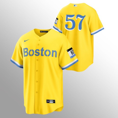 Boston Boston Red Sox #57 Eduardo Rodriguez Men’s Nike 2021 City Connect Gold Fans Version MLB Jersey – No Name Men’s->women mlb jersey->Women Jersey