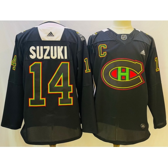 Men Montreal Canadiens #14 Nick Suzuki 2022 Black Warm Up History Night Stitched Jersey->detroit red wings->NHL Jersey