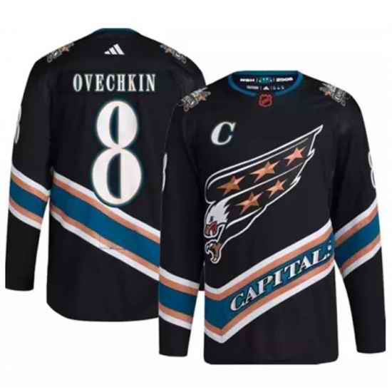 Men Washington Capitals #8 Alex Ovechkin Black 2022 23 Reverse Retro Stitched Jersey->vegas golden knights->NHL Jersey