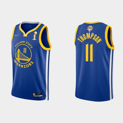 Golden State Golden State Warriors #11 Klay Thompson Men’s Nike Blue 2021-22 NBA Finals Champions Swingman Jersey Men’s