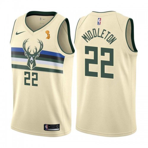 Nike Milwaukee Bucks #22 Khris Middleton Women’s 2021 NBA Finals Champions Swingman City Edition Jersey Cream Womens