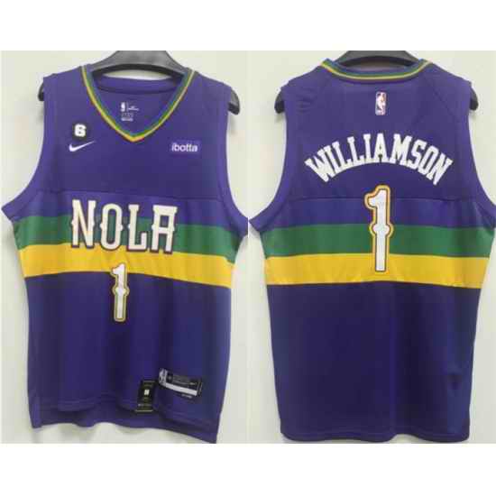 Men New Orleans Pelicans #1 Zion Williamson Purple With NO 6 Patch Stitched Basketball Jersey->minnesota timberwolves->NBA Jersey