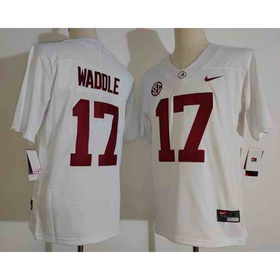 Men Alabama Crimson Tide #17 Jaylen Waddle White College Football Jersey->clemson tigers->NCAA Jersey