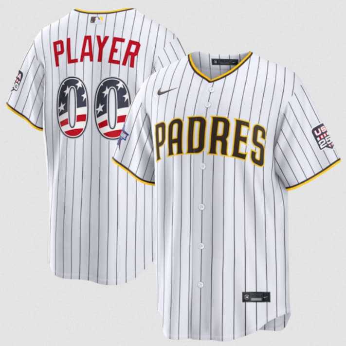 Mens San Diego Padres Active Player Custom White 2026 All-Star Edition Stars & Stripes & USA 250 Fourth of July Home Stadium Stitched Baseball Jersey