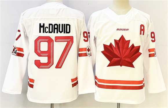 Mens Canada Hockey #97 Connor McDavid White With A Patch Stitched Jersey