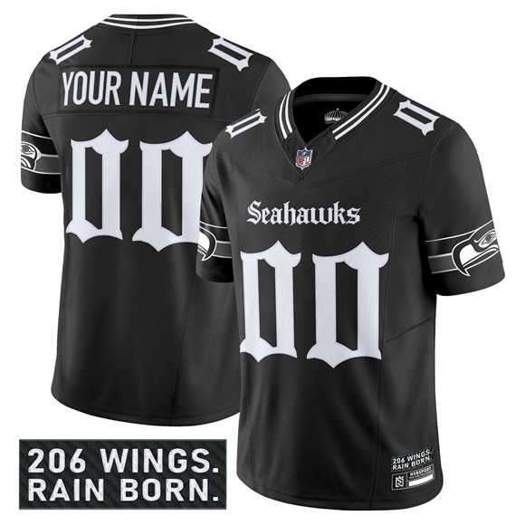 Mens Seattle Seahawks Active Player Custom Black 2025 F.U.S.E. Gothic Rain City Shadows Edition Vapor Limited Stitched Jersey