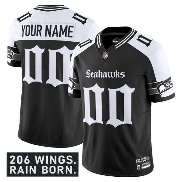 Mens Seattle Seahawks Active Player Custom Black Alternate 2025 F.U.S.E. Gothic Rain City Shadows Edition Vapor Limited Stitched Jersey