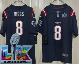 Youth New England Patriots #8 Stefon Diggs Limited Navy Super Bowl LX Vapor Jersey