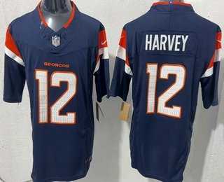 Mens Denver Broncos #12 Rj Harvey Limited Navy FUSE Vapor Stitched Jersey