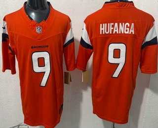 Mens Denver Broncos #9 Talanoa Hufanga Limited Orange FUSE Vapor Stitched Jersey