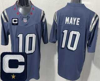 Mens New England Patriots #10 Drake Maye Limited Gray Rivalries Captain Patch FUSE Vapor Stitched Jersey