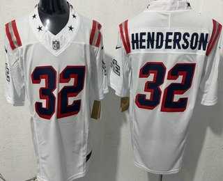 Mens New England Patriots #32 TreVeyon Henderson Limited White Rivalries FUSE Vapor Stitched Jersey