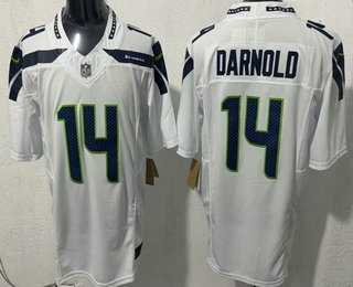 Mens Seattle Seahawks #14 Sam Darnold Limited White FUSE Vapor Stitched Jersey->->