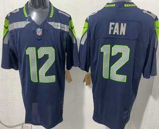 Mens Seattle Seahawks #12 Fan Limited Navy FUSE Vapor Stitched Jersey->->
