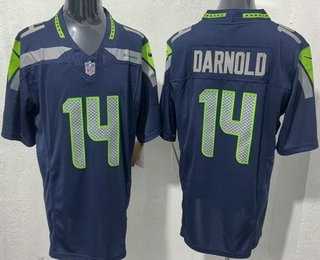 Mens Seattle Seahawks #14 Sam Darnold Limited Navy FUSE Vapor Stitched Jersey->->