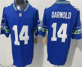 Mens Seattle Seahawks #14 Sam Darnold Limited Blue FUSE Vapor Stitched Jersey->->