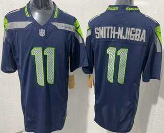 Mens Seattle Seahawks #11 Jaxon Smith Njigba Limited Navy FUSE Vapor Stitched Jersey->->