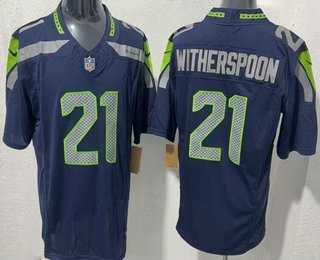 Mens Seattle Seahawks #21 Devon Witherspoon Limited Navy FUSE Vapor Stitched Jersey->->