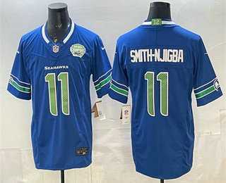 Mens Seattle Seahawks #11 Jaxon Smith-Njigba Royal FUSE 2025 NFC West Champions Patch Limited Stitched Jersey Dzhi