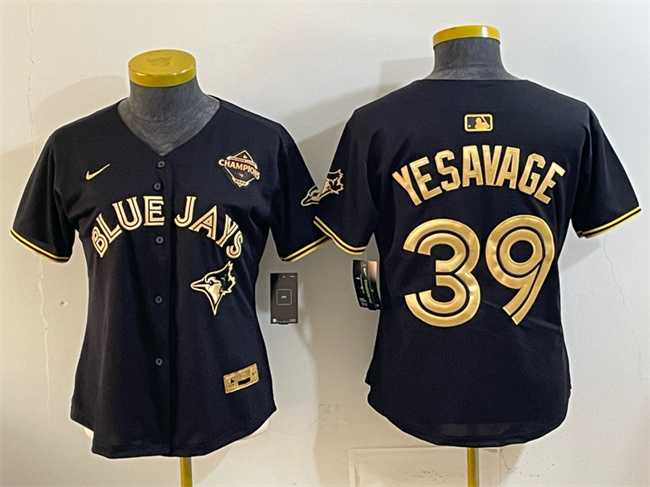 Womens Toronto Blue Jays #39 Trey Yesavage Black Gold 2025 American League Champions Limited Stitched Jersey Dzhi
