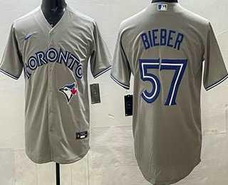 Mens Toronto Blue Jays #57 Shane Bieber Gray Cool Base Jersey