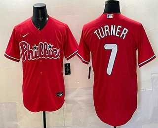 Mens Philadelphia Phillies #7 Trea Turner Red Cool Base Stitched Jersey
