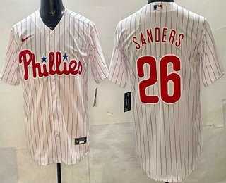 Mens Philadelphia Phillies #26 Miles Sanders White Cool Base Jersey
