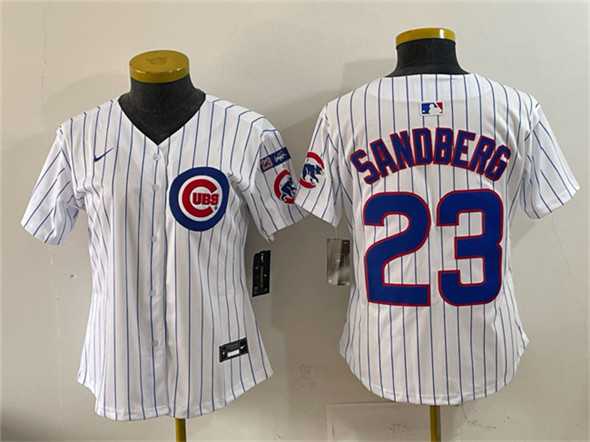 Youth Chicago Cubs #23 Ryne Sandberg White Pinstripe Ryne Sandberg Tribute Vapor Limited V3 Stitched Jersey