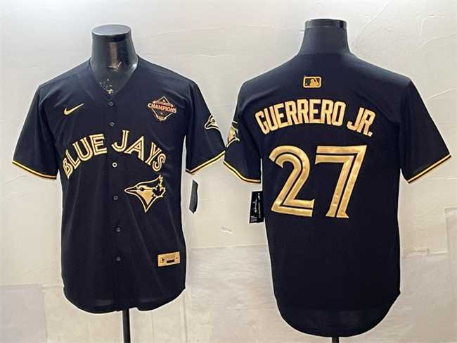 Mens Toronto Blue Jays #27 Vladimir Guerrero Jr. Black Gold 2025 American League Champions Limited Stitched Jersey