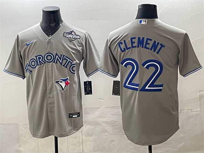 Mens Toronto Blue Jays #22 Ernie Clement Grey 2025 World Series Cool Base Stitched Jersey