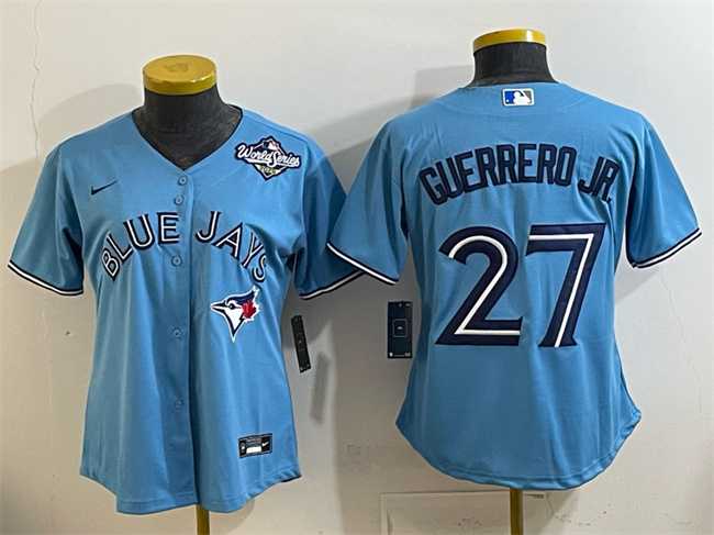Womens Toronto Blue Jays #27 Vladimir Guerrero Jr. Blue 2025 World Series Cool Base Stitched Jersey(Run Small)