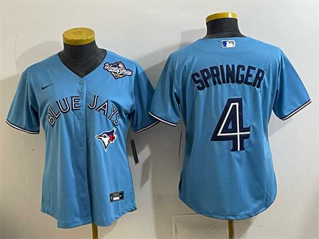 Womens Toronto Blue Jays #4 George Springer Blue 2025 World Series Cool Base Stitched Jersey(Run Small)