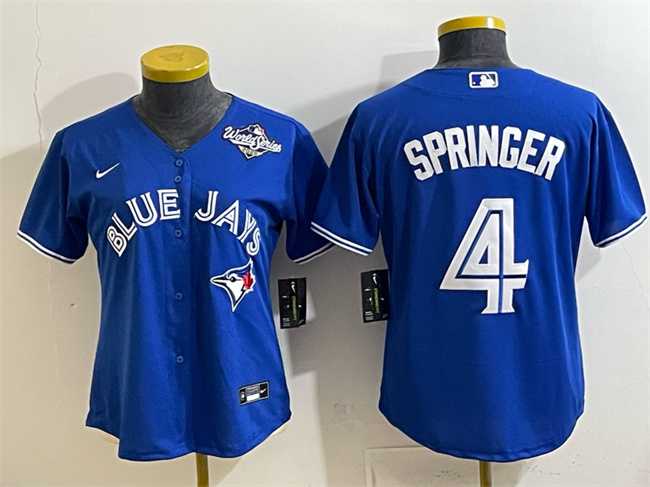 Womens Toronto Blue Jays #4 George Springer Royal 2025 World Series Cool Base Stitched Jersey(Run Small)