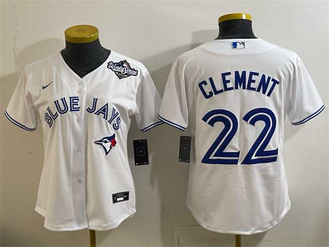 Womens Toronto Blue Jays #22 Ernie Clement White 2025 World Series Home Cool Base Stitched Jersey(Run Small)