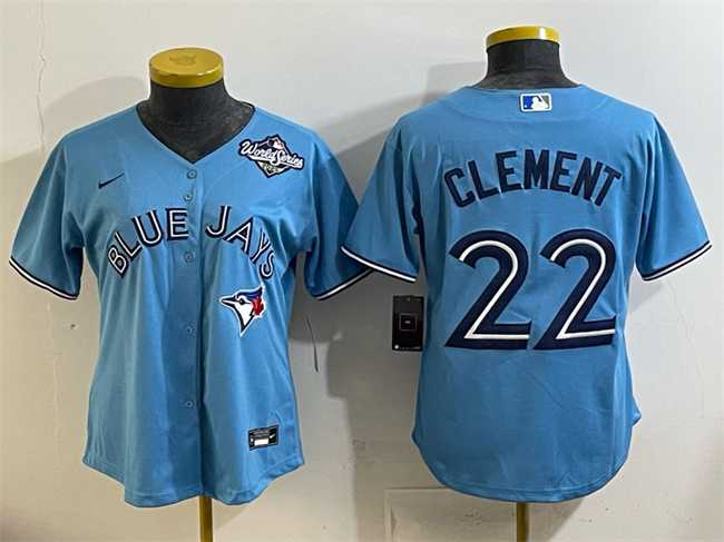 Womens Toronto Blue Jays #22 Ernie Clement Blue 2025 World Series Cool Base Stitched Jersey(Run Small)